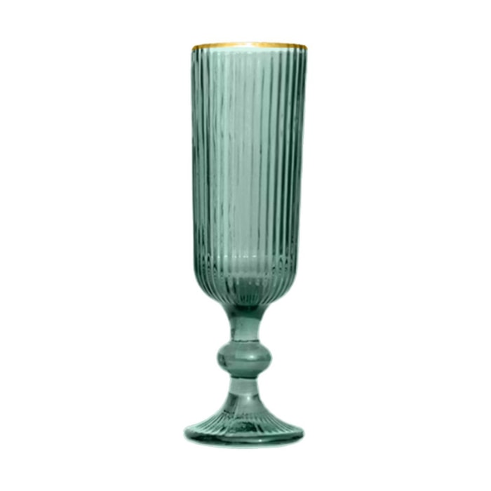 Jogo de Taças Champanhe Cameratta Cristal Borda L'Hermitage Verde 160ml - 6 Peças - Madel Home