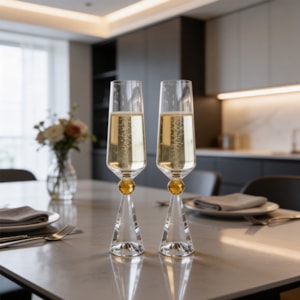 Jogo de Taças de Champagne Diamond Transparente com Âmbar 305mL - 6 Peças