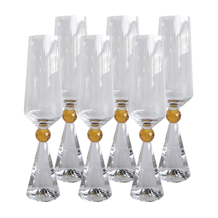 Jogo de Taças de Champagne Diamond Transparente com Âmbar 305mL - 6 Peças - Madel Home