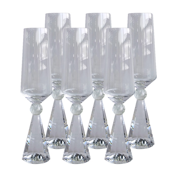 Jogo de Taças de Champagne Diamond Transparente com Cristal 305mL - 6 Peças - Madel Home