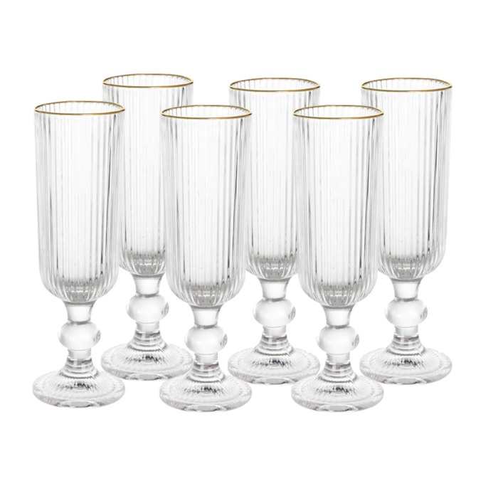 Jogo de Taças de Champagne Versalhes Gold 170ml - 6 Peças - Madel Home