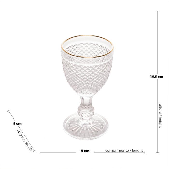 Jogo de Taças para Água de Vidro com Fio Dourado Bico de Jaca Wolff 300ml - 6 Peças - Madel Home