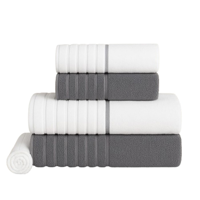 Jogo de Toalhas 5 Peças Palladio Algodão Branco/Ardósia Trussardi - Madel Home