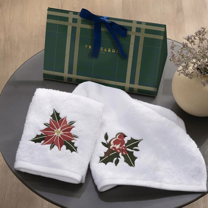 Jogo de Toalhas de Lavabo Bordado 100% Algodão Tradizionale Branco Trussardi - Madel Home