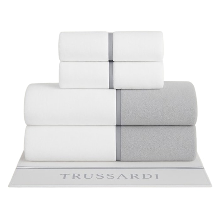 Jogo de Toalhas Gigante 5 Peças Montello Algodão Branco/Cinza Trussardi - Madel Home