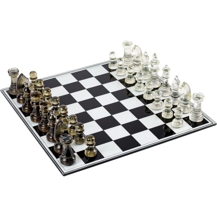 Jogo de Xadrez decorativo em Resina Transparente e Preto - Madel Home