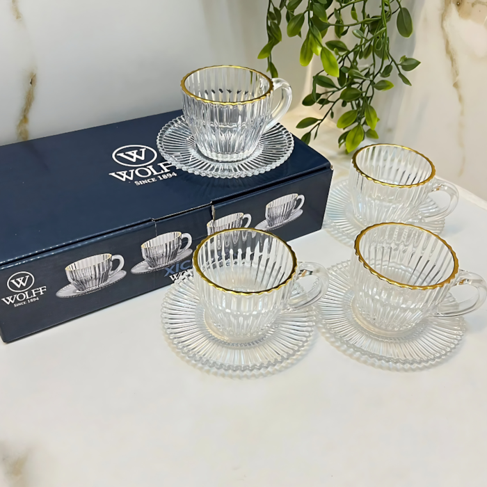 Jogo de Xícaras de Café de Cristal com Fio de Ouro Imperatriz 110ml Wolff - 4 Peças - Madel Home