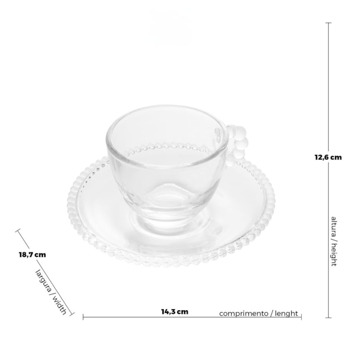 Jogo de Xícaras de Café de Cristal com Pires Pearl 80ml Wolff - 4 Peças - Madel Home