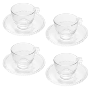 Jogo de Xícaras de Café de Cristal com Pires Pearl 80ml Wolff - 4 Peças 