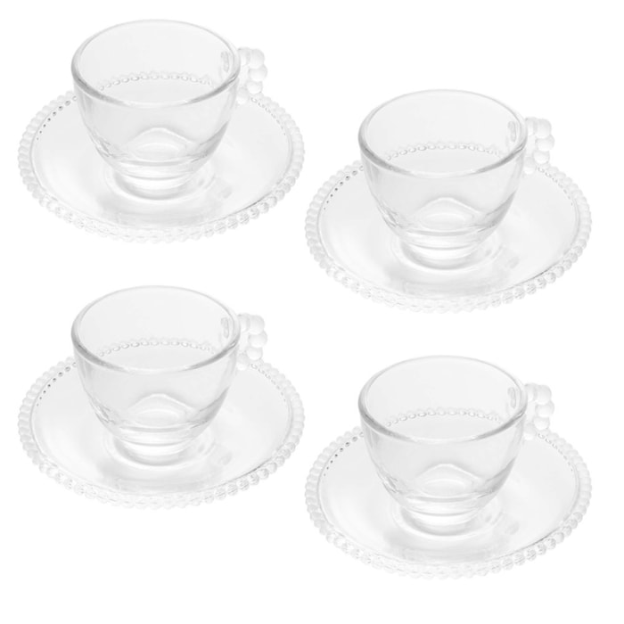 Jogo de Xícaras de Café de Cristal com Pires Pearl 80ml Wolff - 4 Peças - Madel Home