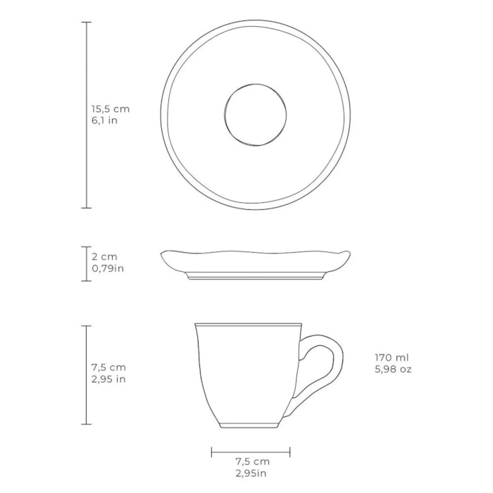 Jogo de Xícaras para Chá Bio Sol Porto Brasil 170ml - 6 Peças - Madel Home