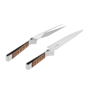 Jogo Garfo e Faca Trinchante Cassino em Inox e Junco Riva