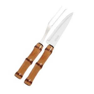 Jogo Garfo e Faca Trinchante Inox com Cabo Bambu Natural