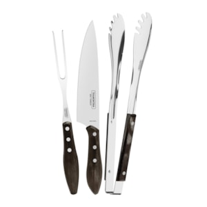 Jogo para Churrasco em Inox e Cabo de Madeira Polywood Castanho Tramontina - 3 Peças