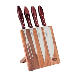 Jogo para Churrasco em Inox e Cabo de Madeira Polywood Vermelho Tramontina - 5 Peças