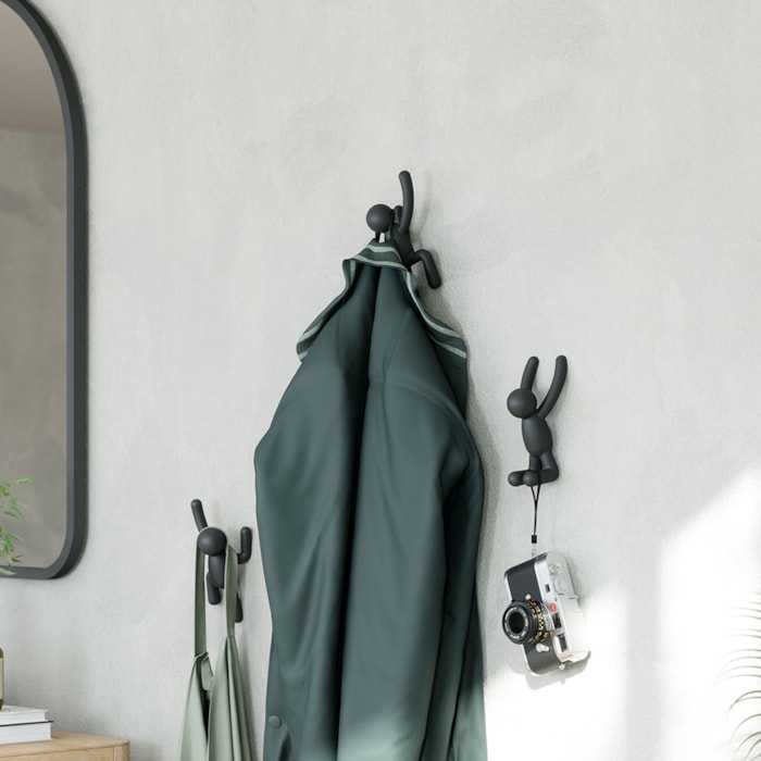 Kit 3 Cabides de Parede Buddy Abs Preto Umbra - Madel Home