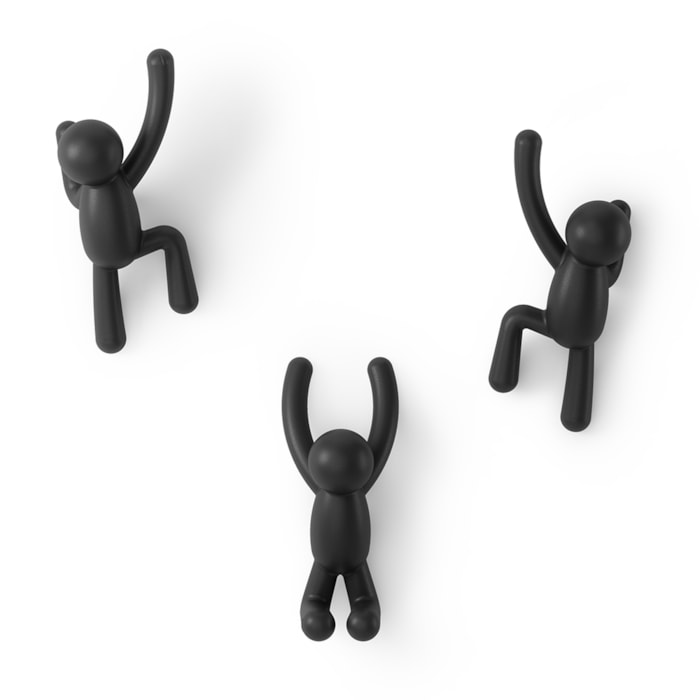 Kit 3 Cabides de Parede Buddy Abs Preto Umbra - Madel Home