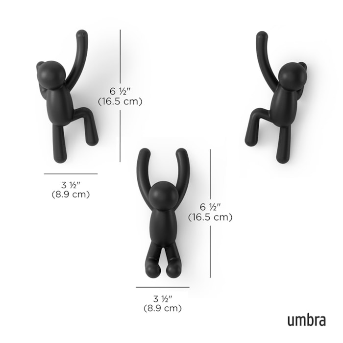 Kit 3 Cabides de Parede Buddy Abs Preto Umbra - Madel Home