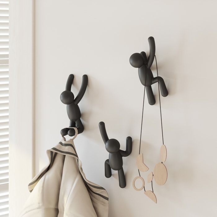 Kit 3 Cabides de Parede Buddy Abs Preto Umbra - Madel Home