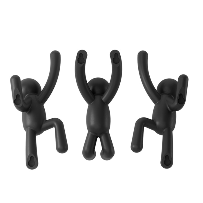 Kit 3 Cabides de Parede Buddy Abs Preto Umbra - Madel Home