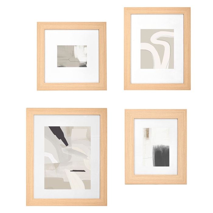 Kit 4 Quadros Decorativos Traços em Madeira com Vidro - Madel Home