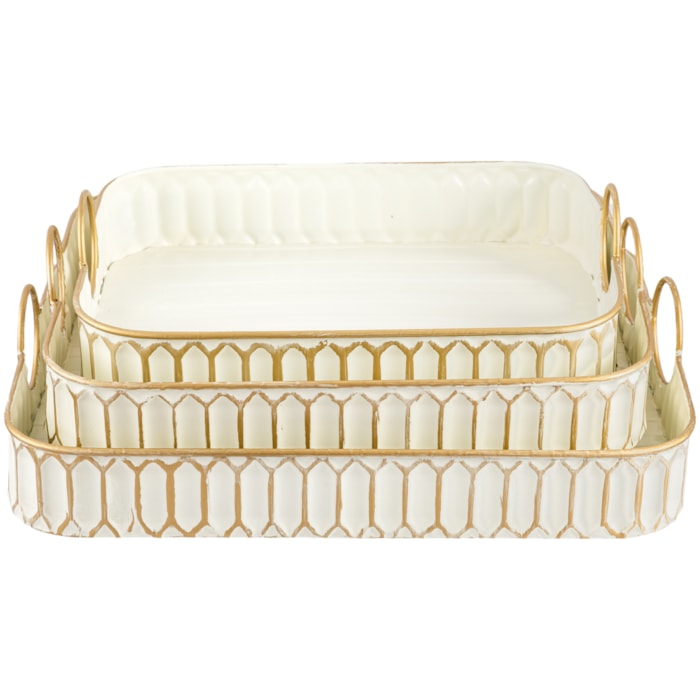 Kit Bandejas de Metal Creta Branco - 3 Peças - Madel Home