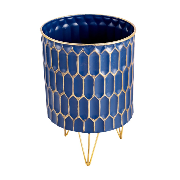 Kit Cachepots Metal Azul e Dourado - 3 Peças - Madel Home