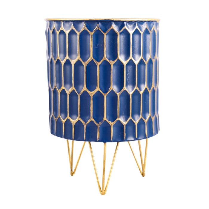 Kit Cachepots Metal Azul e Dourado - 3 Peças - Madel Home
