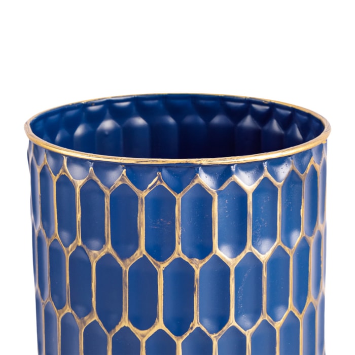 Kit Cachepots Metal Azul e Dourado - 3 Peças - Madel Home