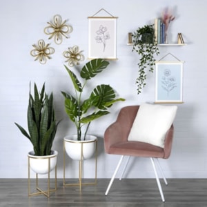 Kit Cachepots Metal Branco e Dourado - 2 Peças