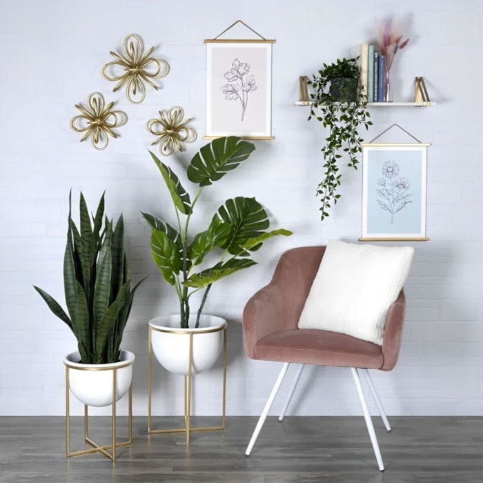 Kit Cachepots Metal Branco e Dourado - 2 Peças - Madel Home
