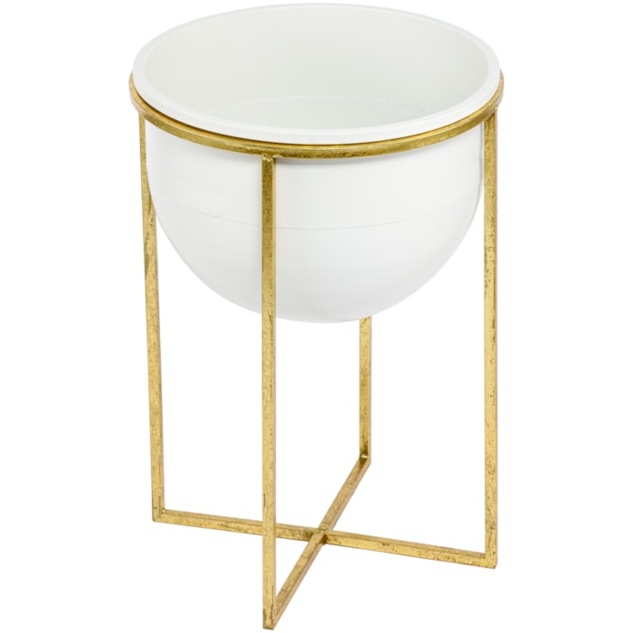 Kit Cachepots Metal Branco e Dourado - 2 Peças - Madel Home