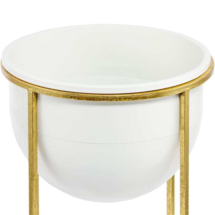 Kit Cachepots Metal Branco e Dourado - 2 Peças - Madel Home