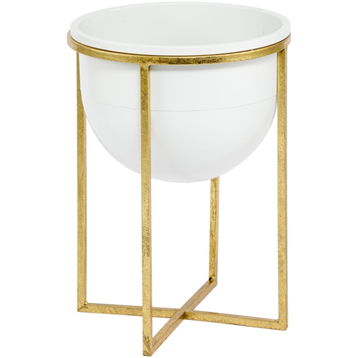 Kit Cachepots Metal Branco e Dourado - 2 Peças - Madel Home