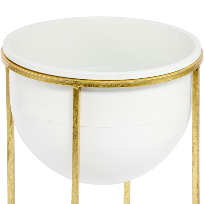 Kit Cachepots Metal Branco e Dourado - 2 Peças - Madel Home