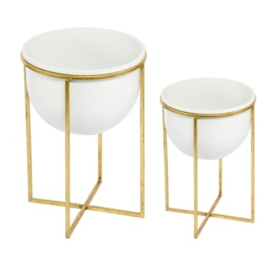 Kit Cachepots Metal Branco e Dourado - 2 Peças
