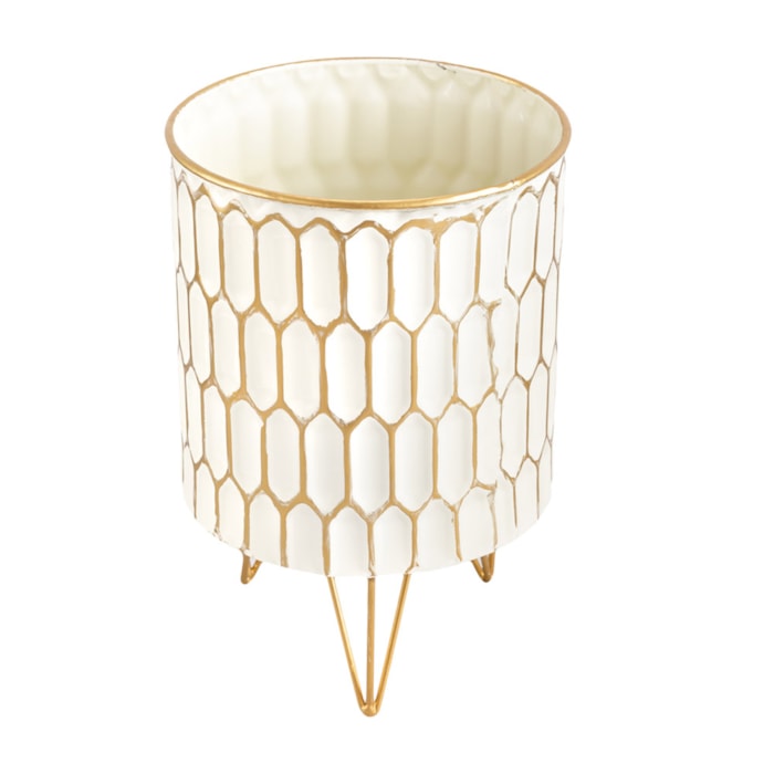 Kit Cachepots Metal Branco e Dourado - 3 Peças - Madel Home