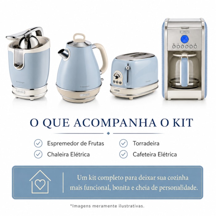 Kit Café da Manhã Completo Vintage Azul Ariete - 127V - Madel Home