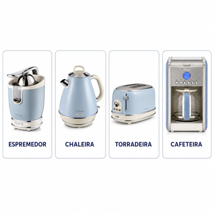 Kit Café da Manhã Completo Vintage Azul Ariete - 127V - Madel Home