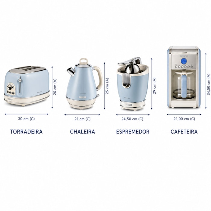 Kit Café da Manhã Completo Vintage Azul Ariete - 127V - Madel Home