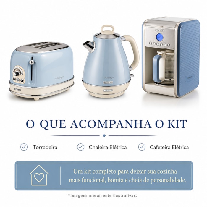 Kit Café da Manhã Vintage Azul Ariete - 127V - Madel Home