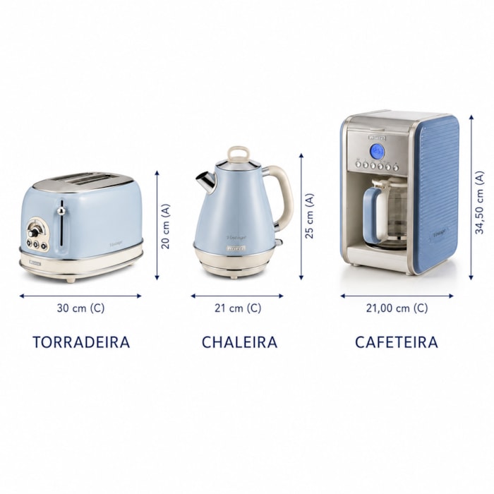 Kit Café da Manhã Vintage Azul Ariete - 127V - Madel Home