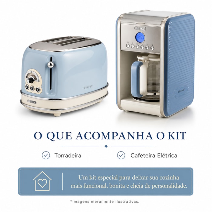 Kit Café e Torradas Vintage Azul Ariete - 127V - Madel Home