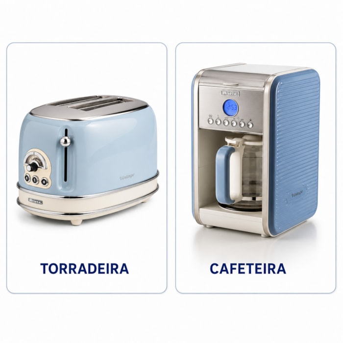 Kit Café e Torradas Vintage Azul Ariete - 127V - Madel Home