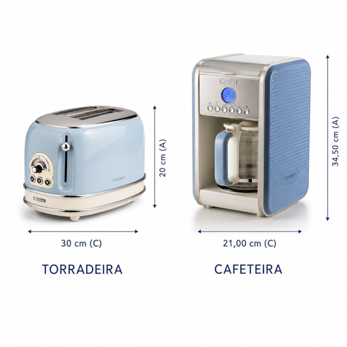 Kit Café e Torradas Vintage Azul Ariete - 127V - Madel Home