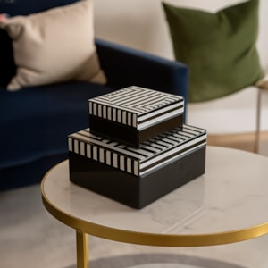 Kit Caixas Decorativas de Madeira e Vidro Preto - 2 Peças