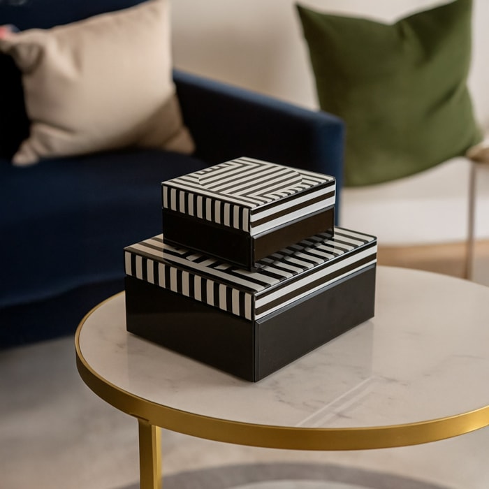 Kit Caixas Decorativas de Madeira e Vidro Preto - 2 Peças - Madel Home