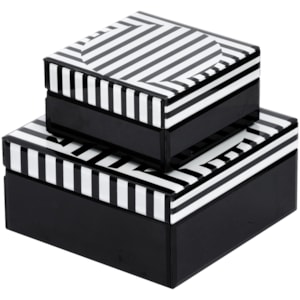 Kit Caixas Decorativas de Madeira e Vidro Preto - 2 Peças