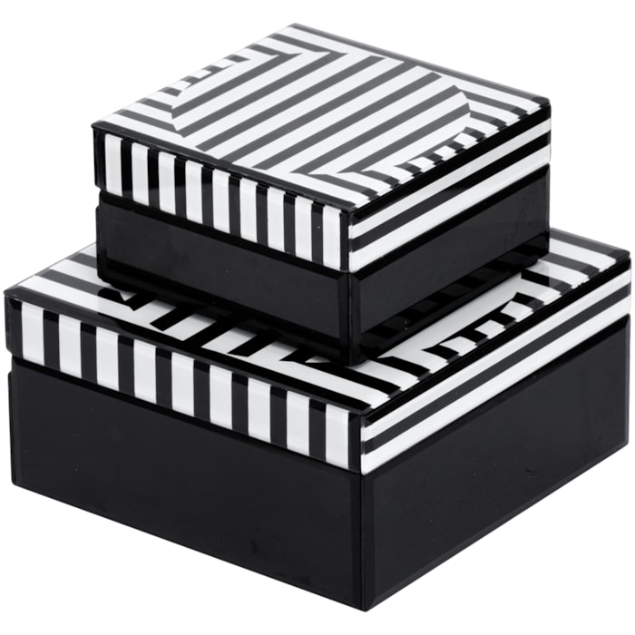 Kit Caixas Decorativas de Madeira e Vidro Preto - 2 Peças - Madel Home