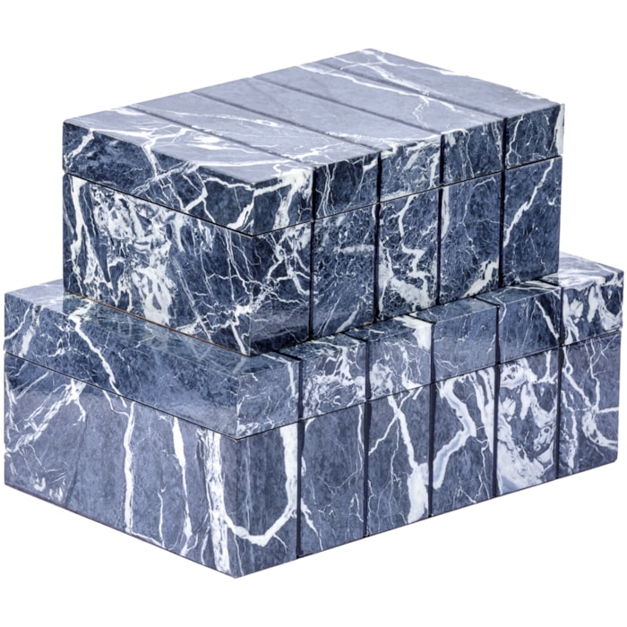 Kit Caixas Decorativas de Madeira Mármore - 2 Peças - Madel Home